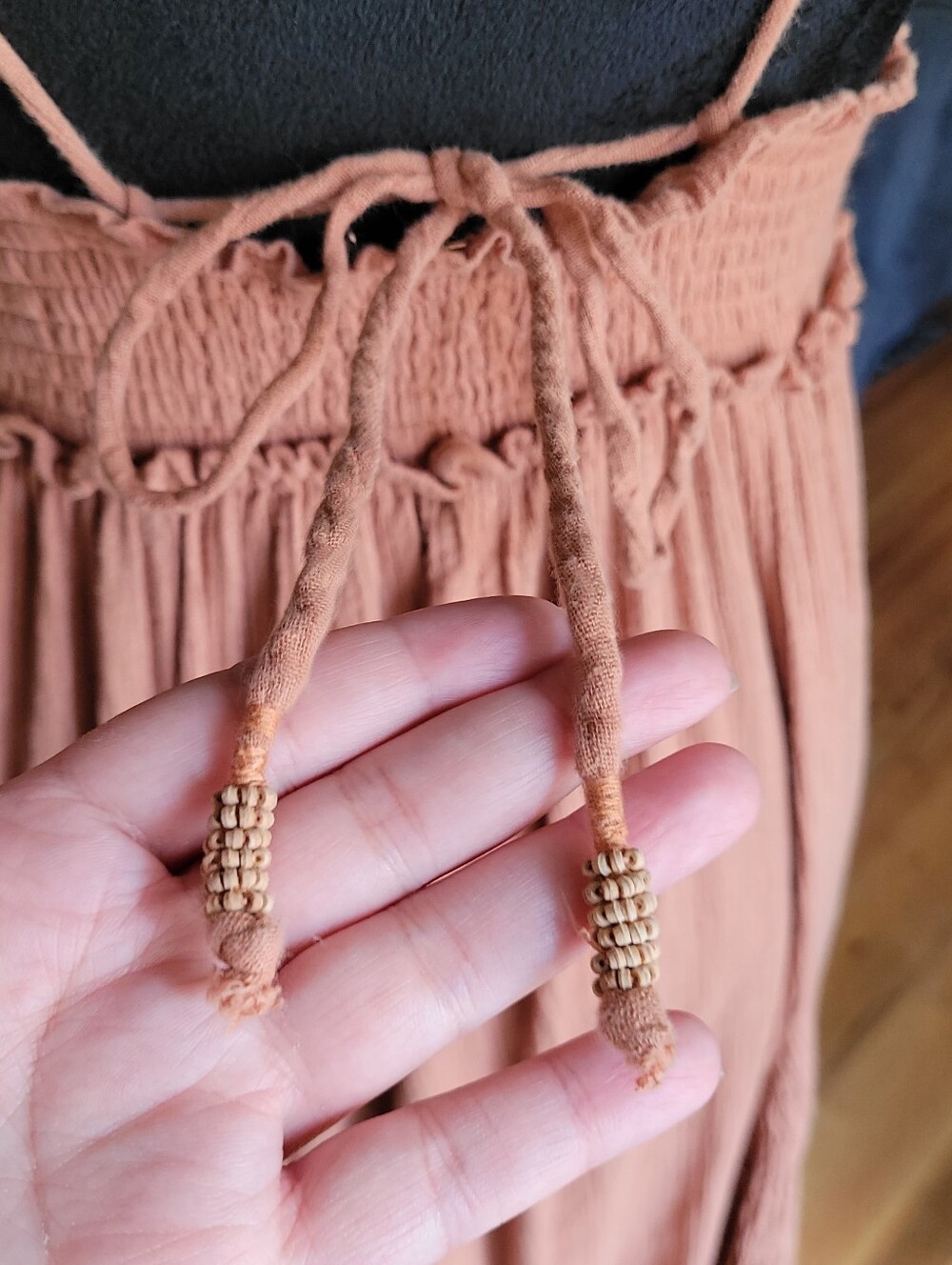 Free People Heat Haze Maxi dress Apricot Peach Brown V-Neck Smocked Size XS Boho - Picture 8 of 16